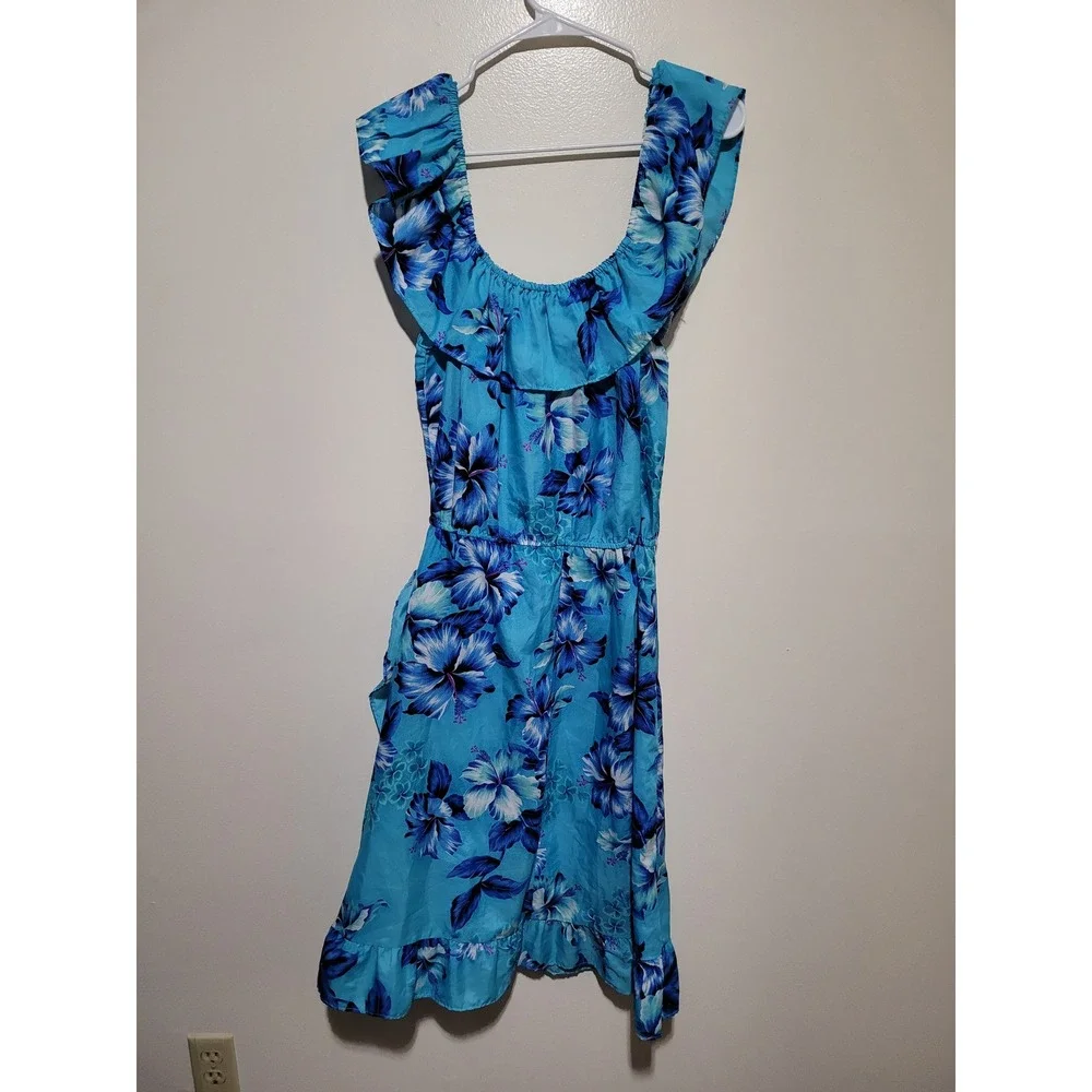 Jade Fashions Hawaiian‎ Dress Women Large Blue Floral Ruffle Midi